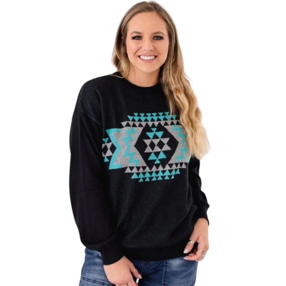 Crazy Train Western Sweater Pullover Southwestern… - image 1